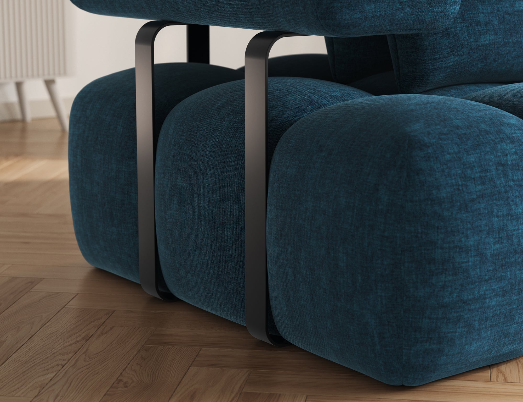 Canapé d'angle convertible design DUROC avec extension électrique - Velours maille bleu marine - vue 8