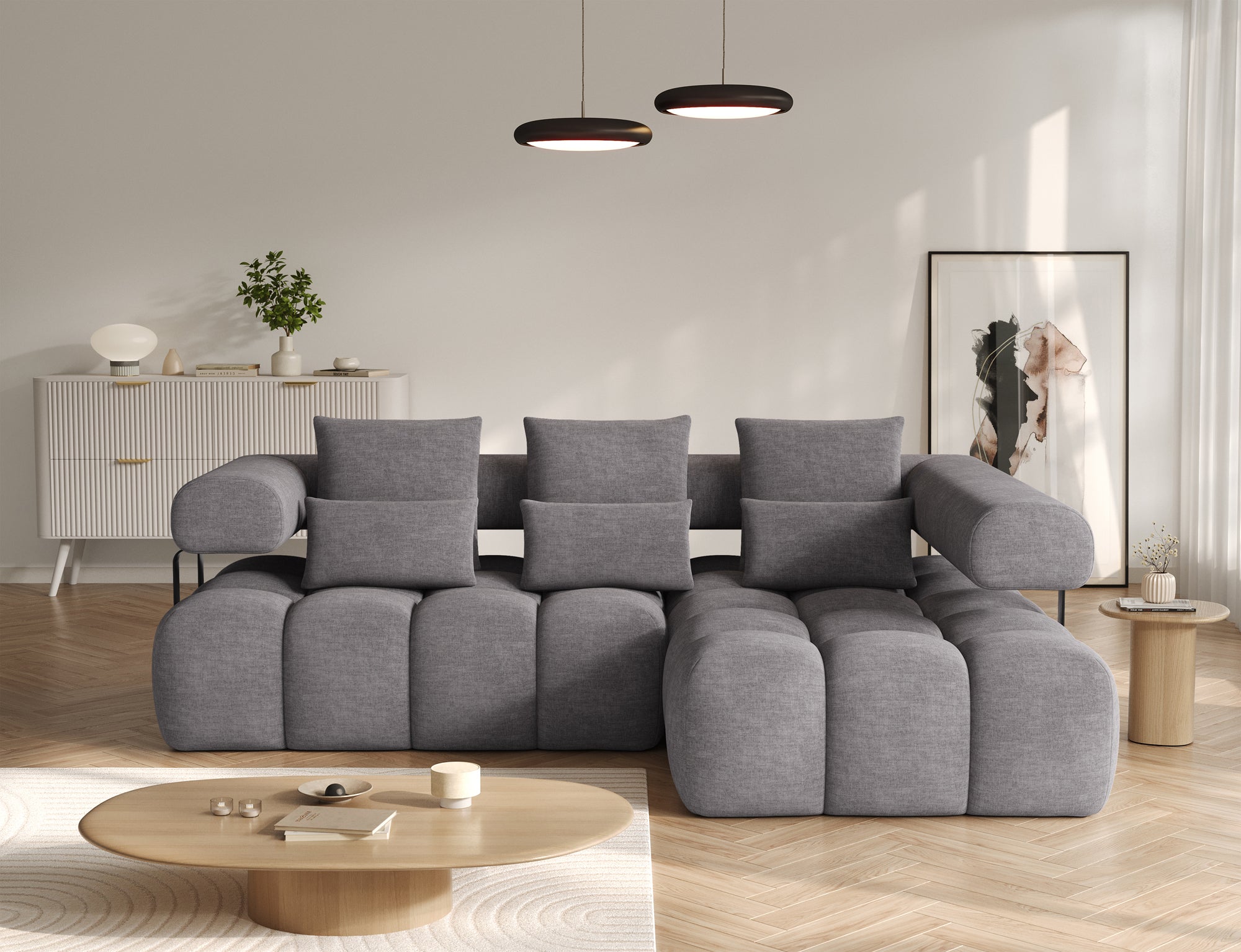 Canapé d'angle convertible design DUROC avec extension électrique - Velours maille gris argent - vue 4