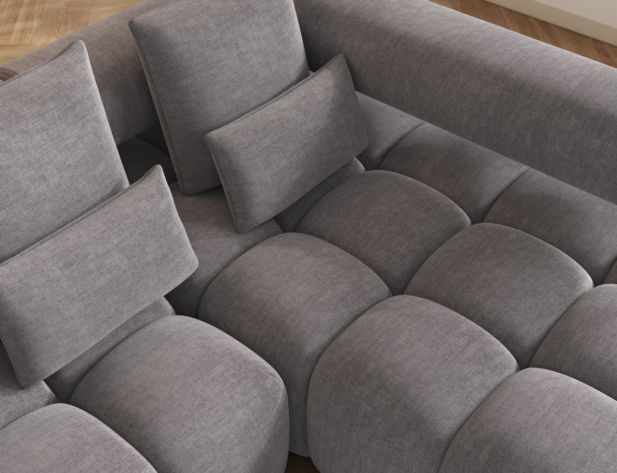 Canapé d'angle convertible design DUROC avec extension électrique - Velours maille gris argent - vue 6