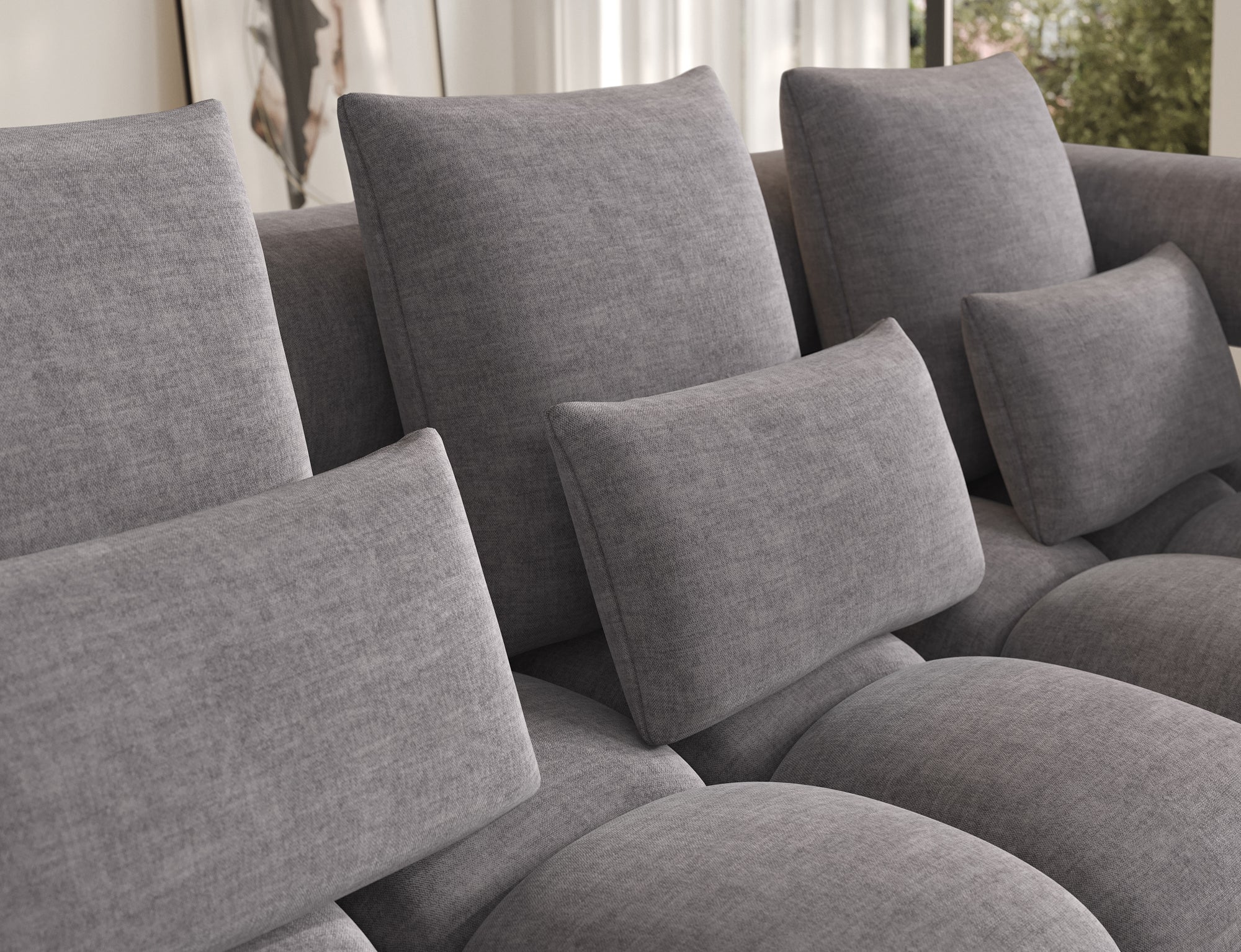 Canapé d'angle convertible design DUROC avec extension électrique - Velours maille gris argent - vue 7