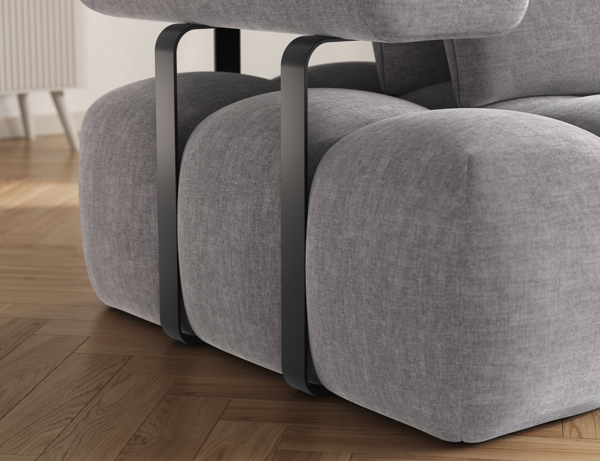 Canapé d'angle convertible design DUROC avec extension électrique - Velours maille gris argent - vue 8