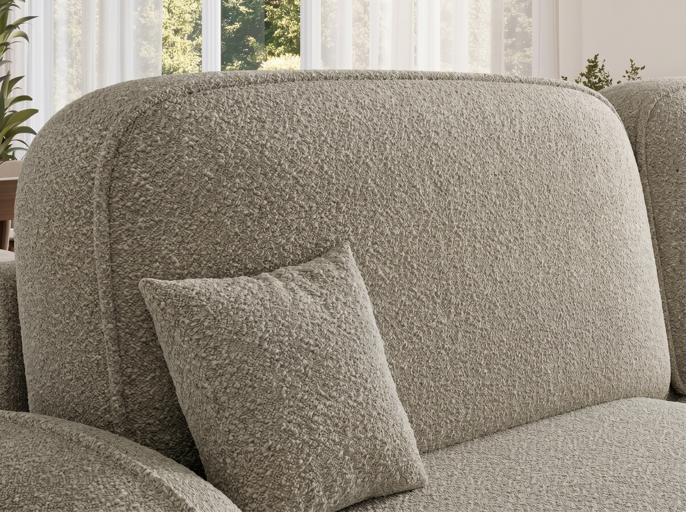 Canapé d'angle convertible design MIRABEAU avec coffre de rangement - Bouclette chinée beige - vue 6