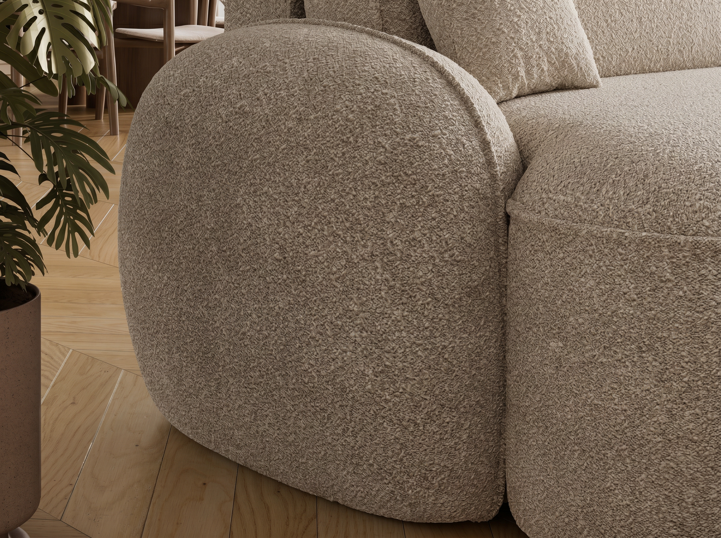 Canapé d'angle convertible design MIRABEAU avec coffre de rangement - Bouclette chinée beige - vue 8