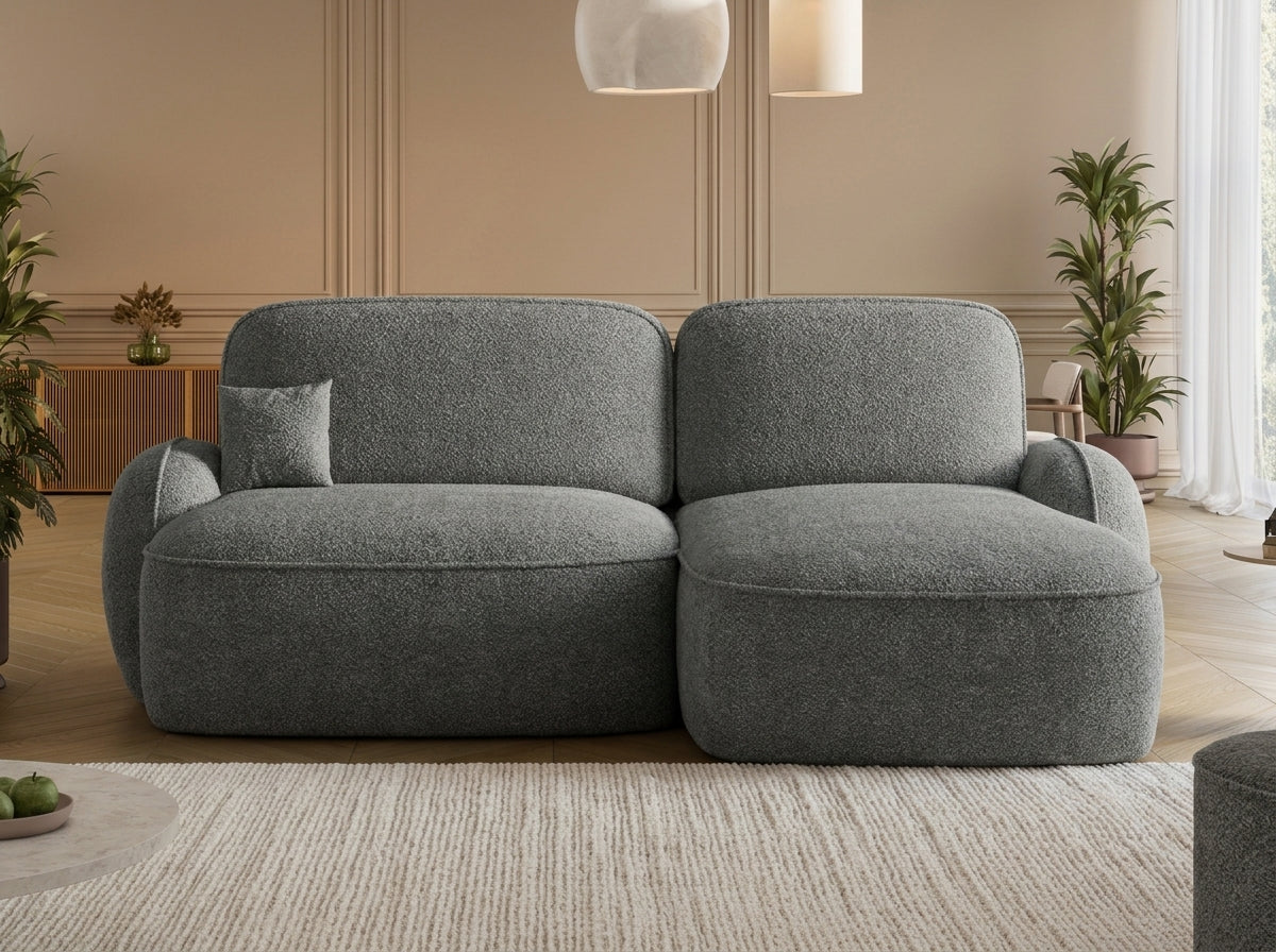 Canapé d'angle convertible design MIRABEAU avec coffre de rangement - Bouclette chinée gris - vue 3