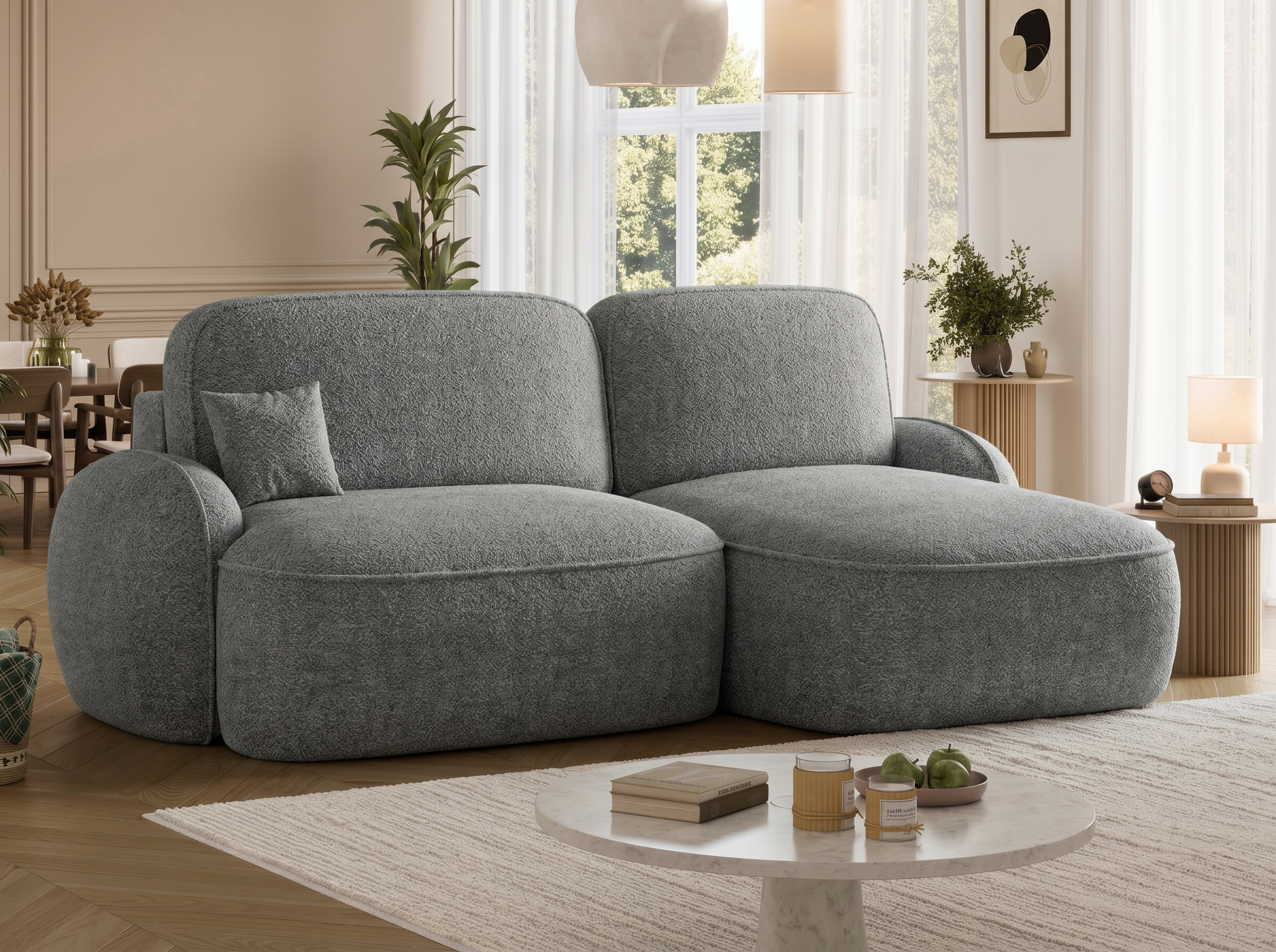 Canapé d'angle convertible design MIRABEAU avec coffre de rangement - Bouclette chinée gris - vue 5