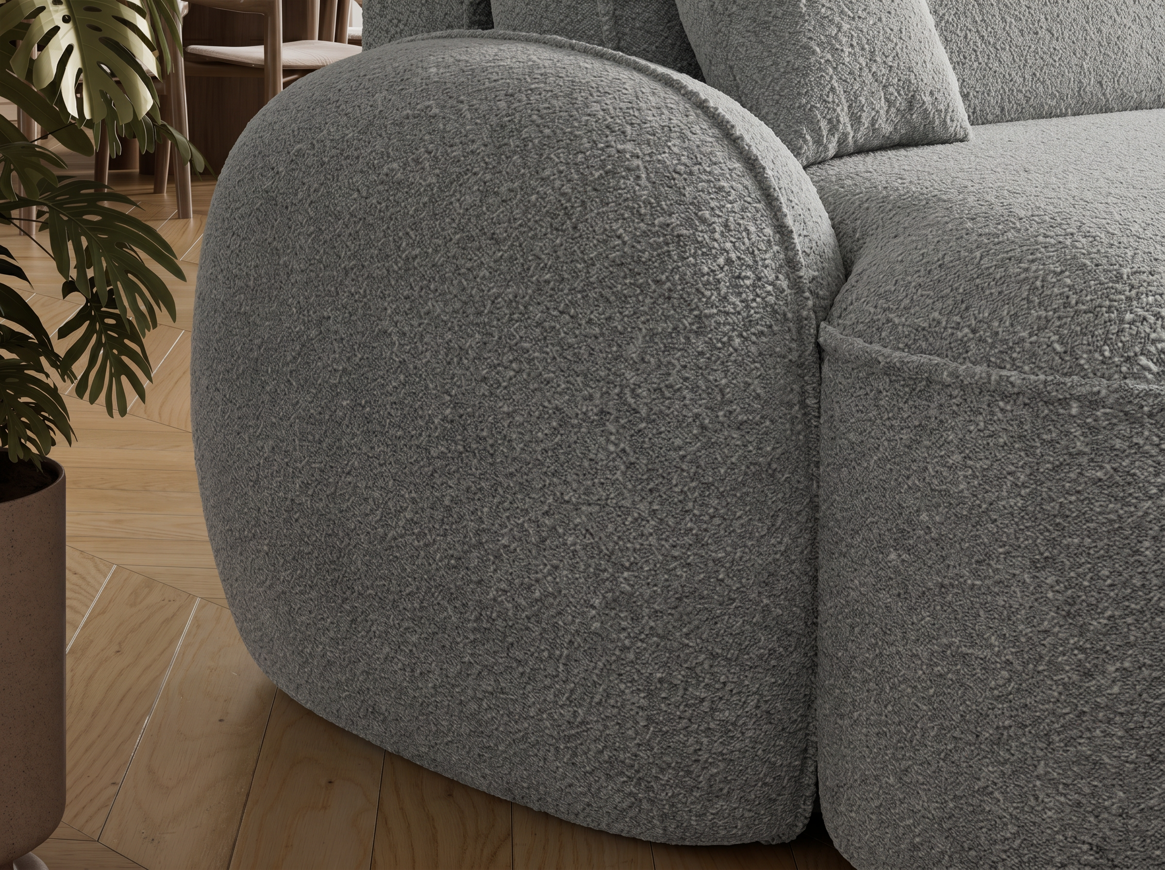 Canapé d'angle convertible design MIRABEAU avec coffre de rangement - Bouclette chinée gris - vue 8