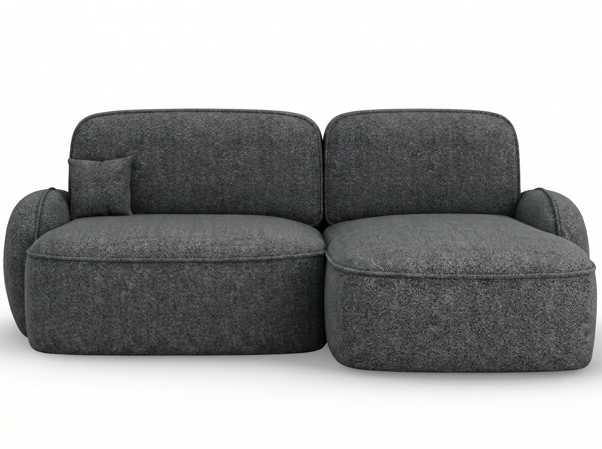 Canapé d'angle convertible design MIRABEAU avec coffre de rangement - Bouclette chinée gris foncé - vue 1