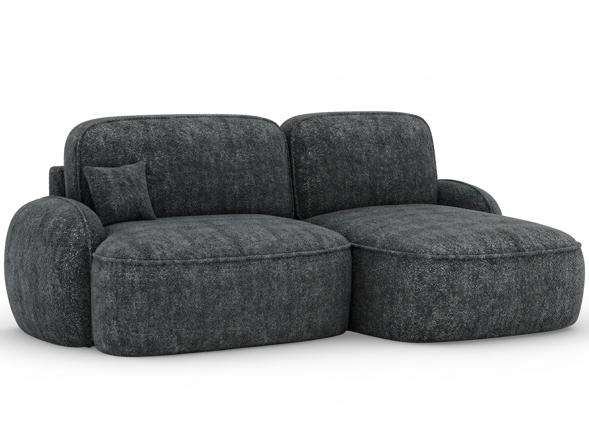 Canapé d'angle convertible design MIRABEAU avec coffre de rangement - Bouclette chinée gris foncé - vue 10
