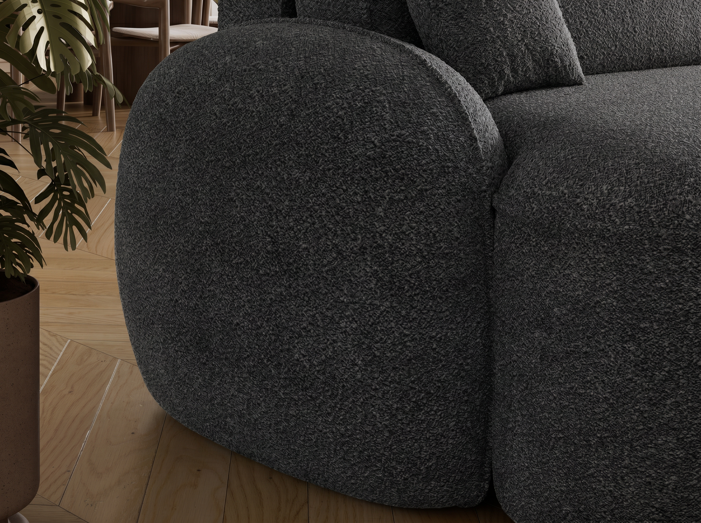 Canapé d'angle convertible design MIRABEAU avec coffre de rangement - Bouclette chinée gris foncé - vue 8