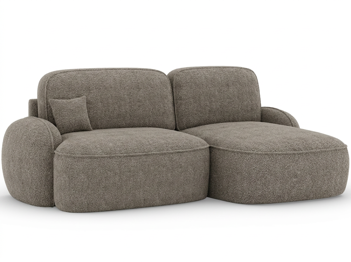 Canapé d'angle convertible design MIRABEAU avec coffre de rangement - Bouclette chinée taupe - vue 10
