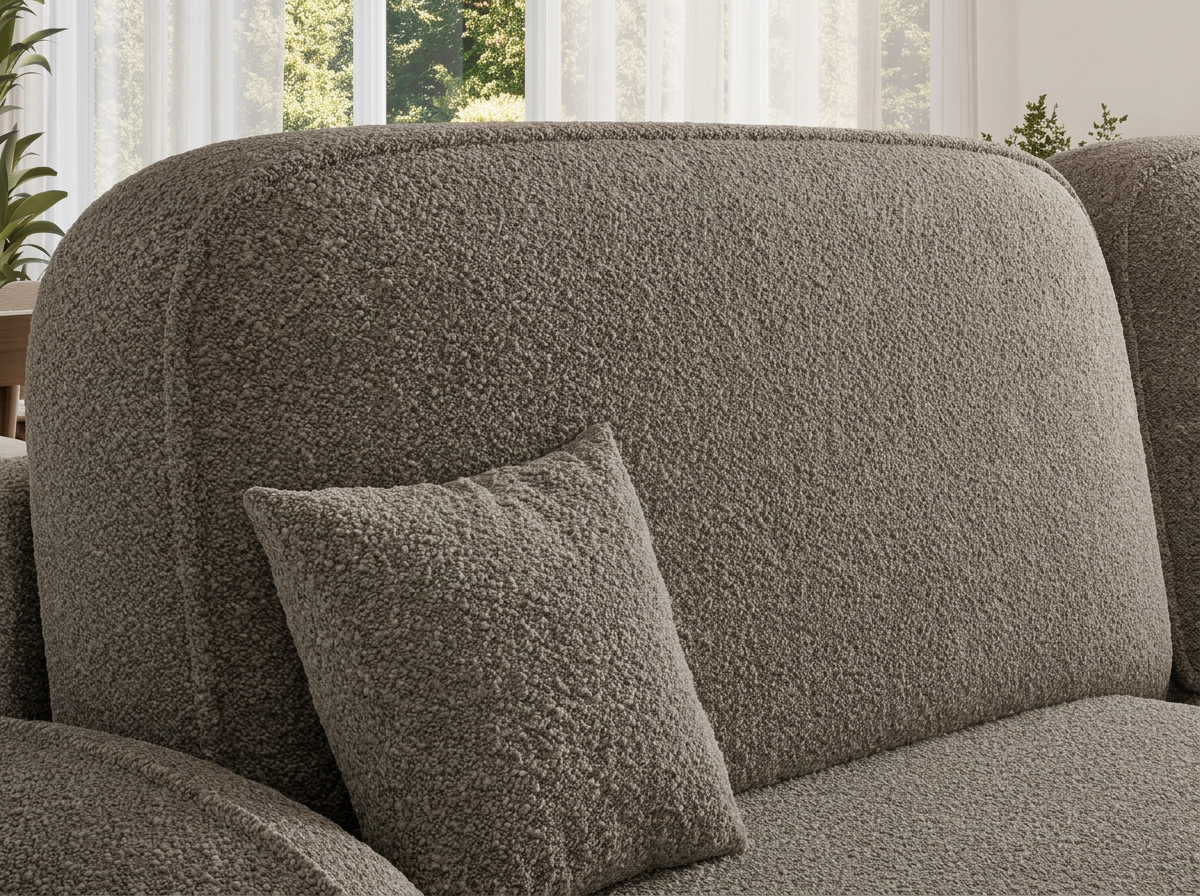 Canapé d'angle convertible design MIRABEAU avec coffre de rangement - Bouclette chinée taupe - vue 6