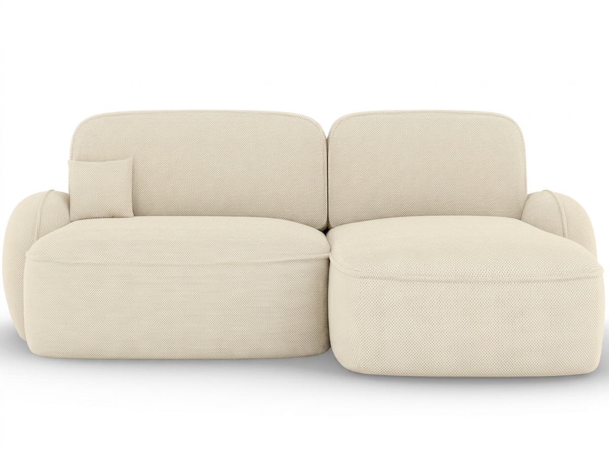 Canapé d'angle convertible design MIRABEAU avec coffre de rangement - Tissu texturé beige - vue 1