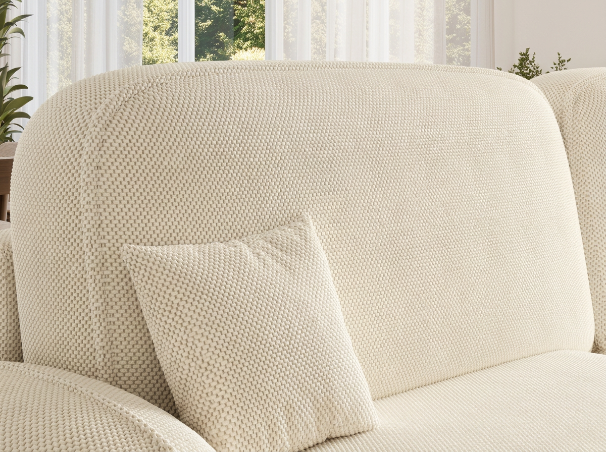 Canapé d'angle convertible design MIRABEAU avec coffre de rangement - Tissu texturé beige - vue 6