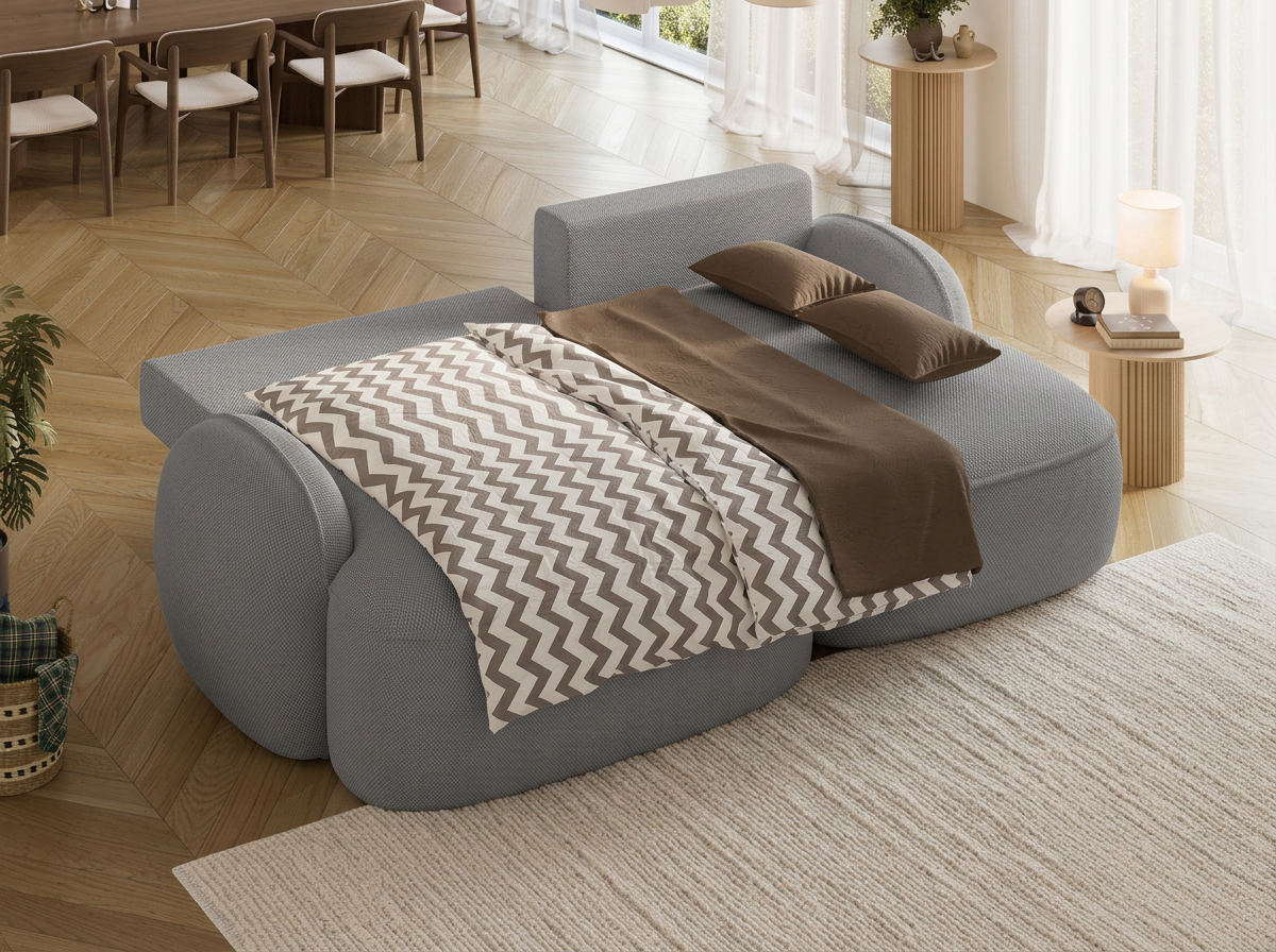 Canapé d'angle convertible design MIRABEAU avec coffre de rangement - Tissu texturé gris foncé - vue 2