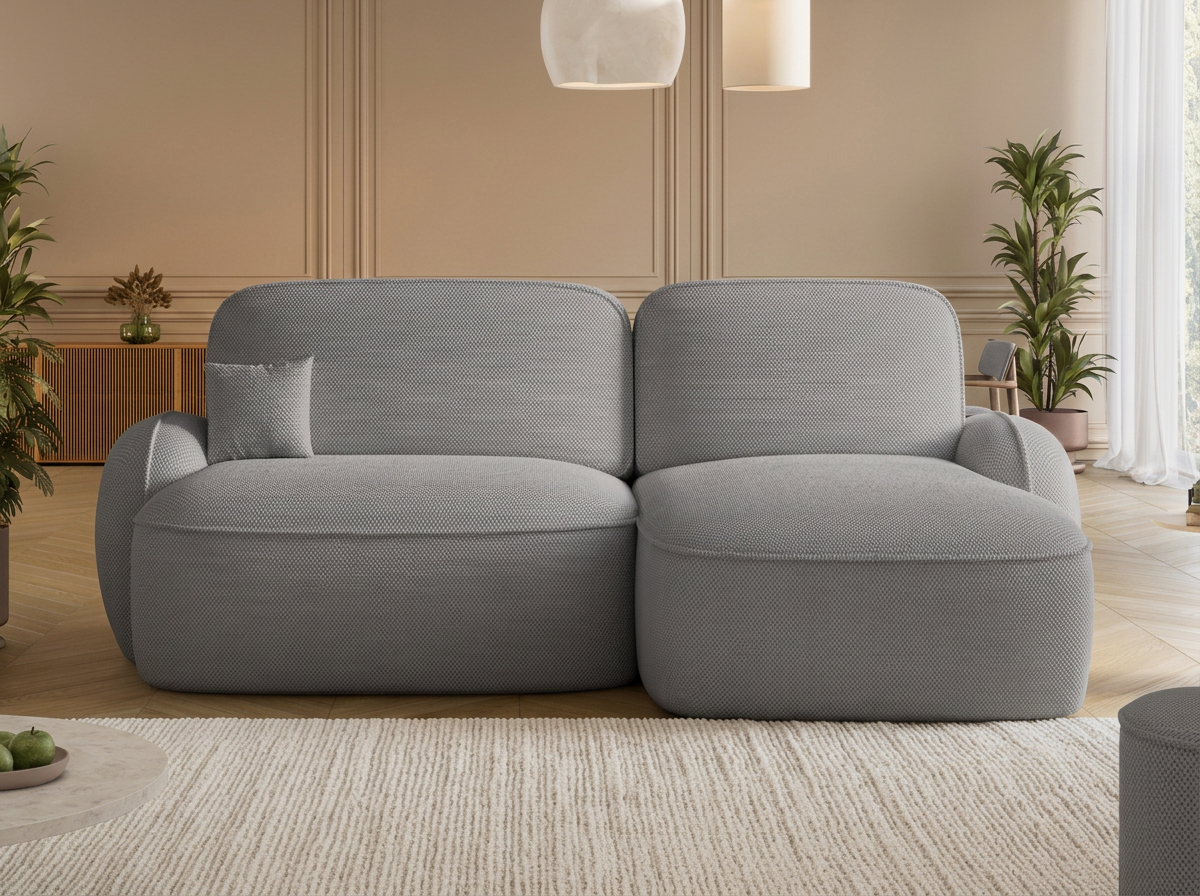 Canapé d'angle convertible design MIRABEAU avec coffre de rangement - Tissu texturé gris foncé - vue 3
