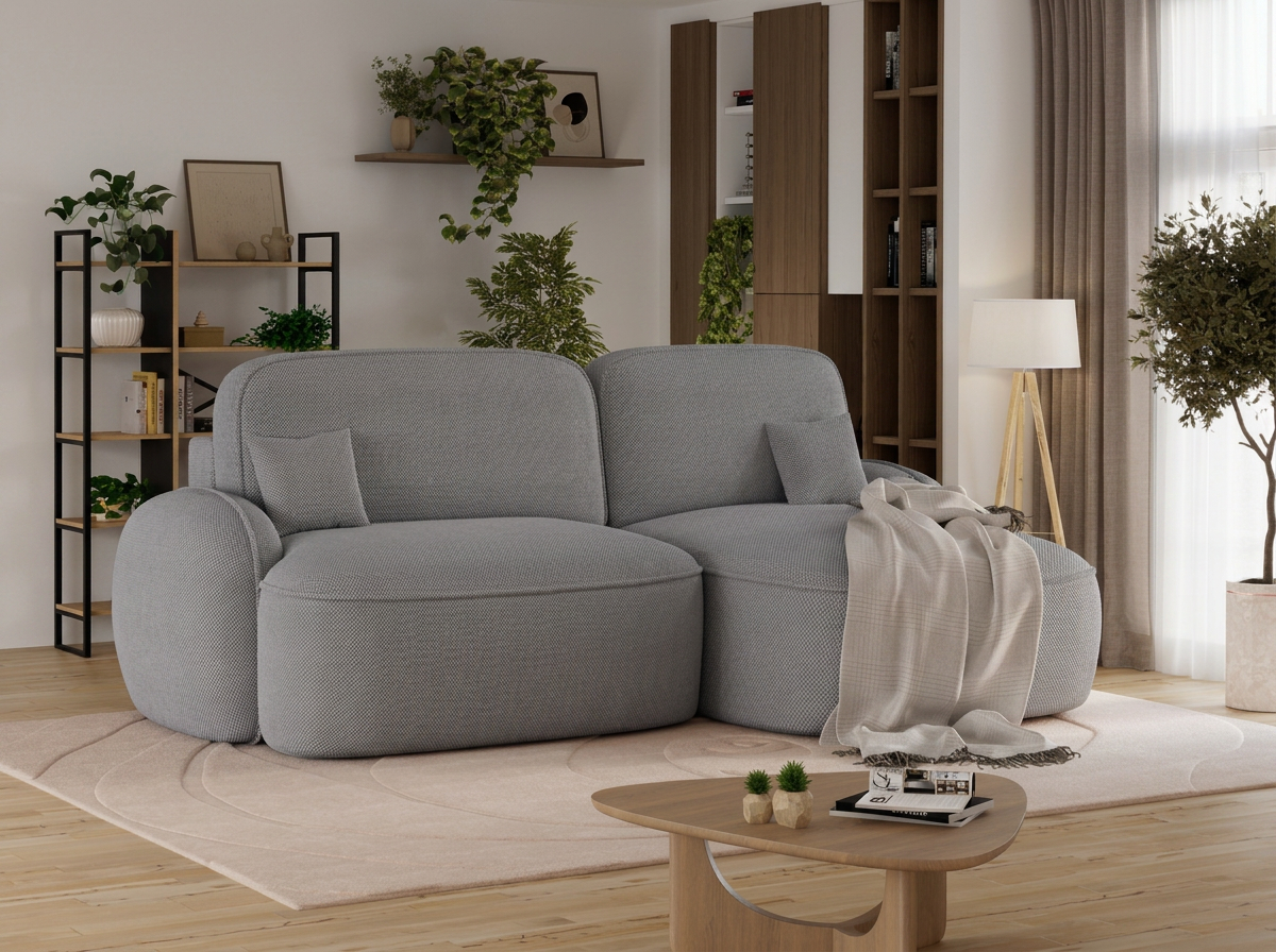 Canapé d'angle convertible design MIRABEAU avec coffre de rangement - Tissu texturé gris foncé - vue 4