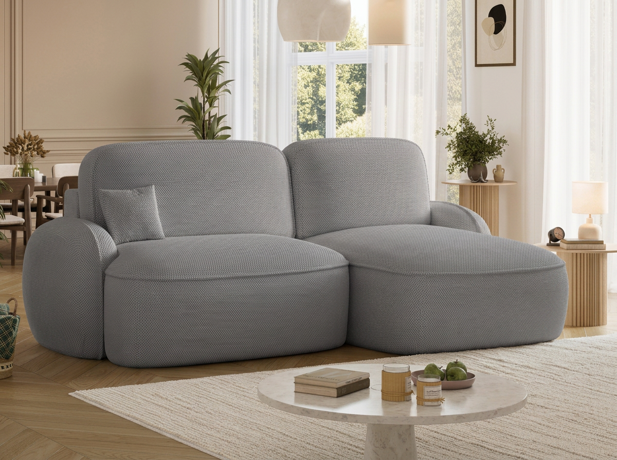 Canapé d'angle convertible design MIRABEAU avec coffre de rangement - Tissu texturé gris foncé - vue 5