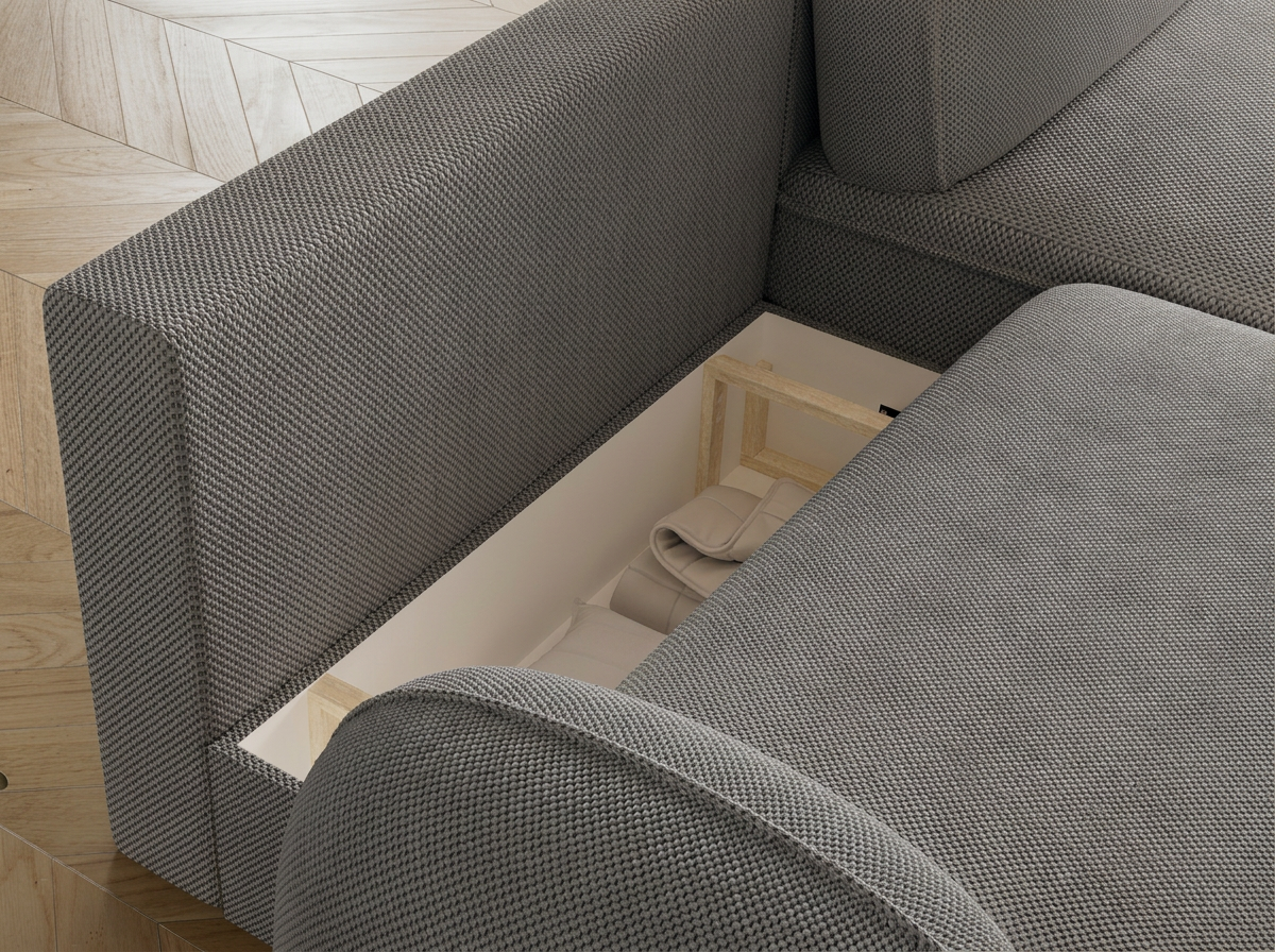 Canapé d'angle convertible design MIRABEAU avec coffre de rangement - Tissu texturé gris foncé - vue 9