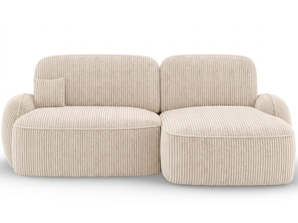 Canapé d'angle convertible design MIRABEAU avec coffre de rangement - Velours côtelé épais beige - vue 1