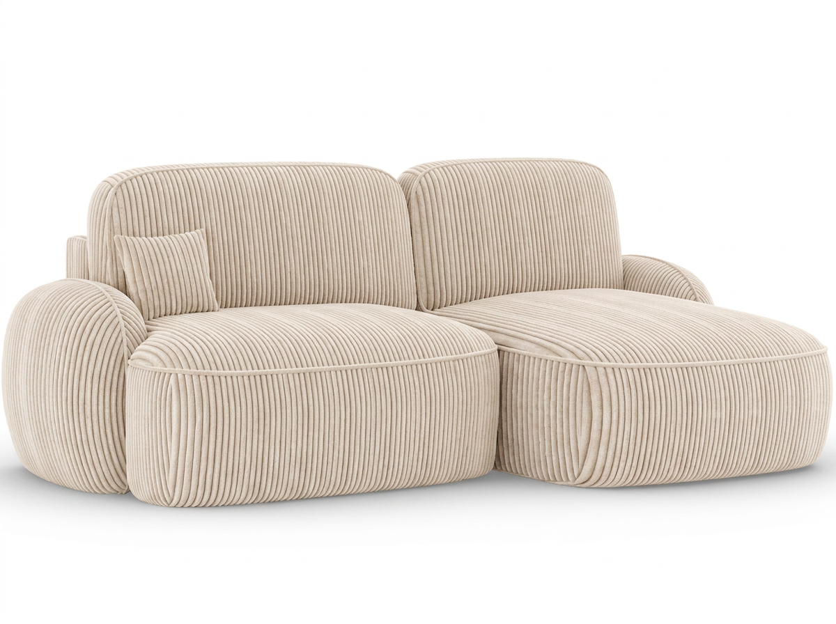 Canapé d'angle convertible design MIRABEAU avec coffre de rangement - Velours côtelé épais beige - vue 10