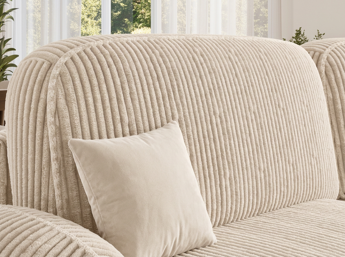 Canapé d'angle convertible design MIRABEAU avec coffre de rangement - Velours côtelé épais beige - vue 6