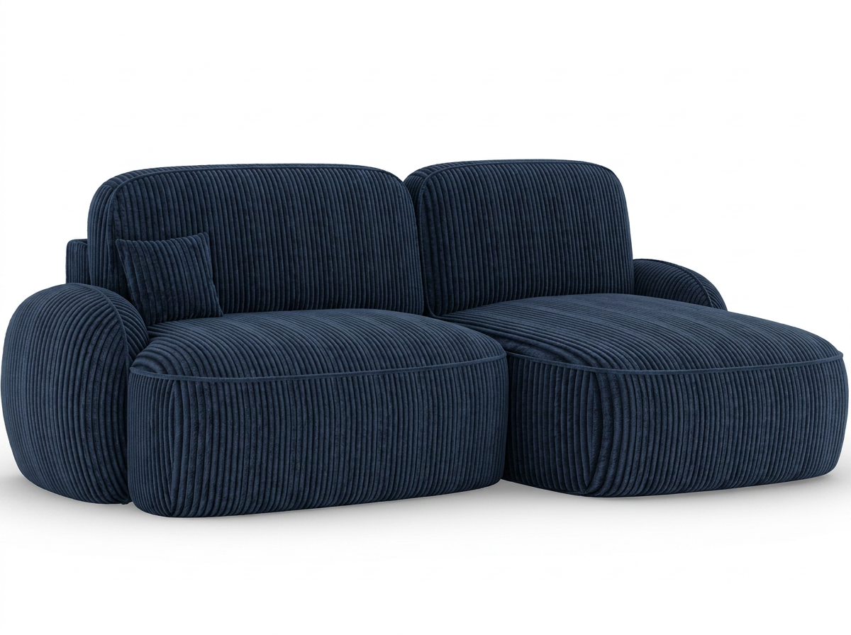 Canapé d'angle convertible design MIRABEAU avec coffre de rangement - Velours côtelé épais bleu - vue 10