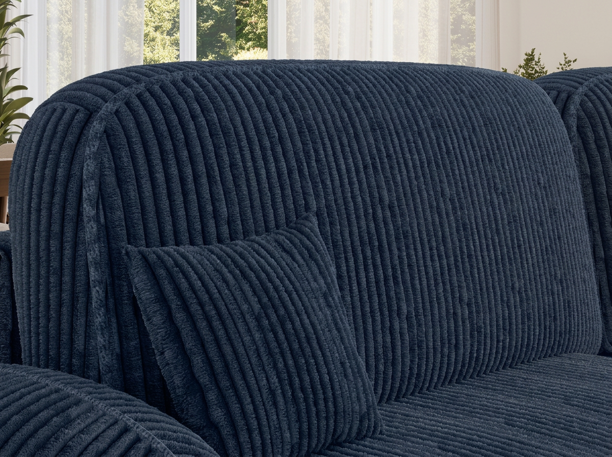 Canapé d'angle convertible design MIRABEAU avec coffre de rangement - Velours côtelé épais bleu - vue 6