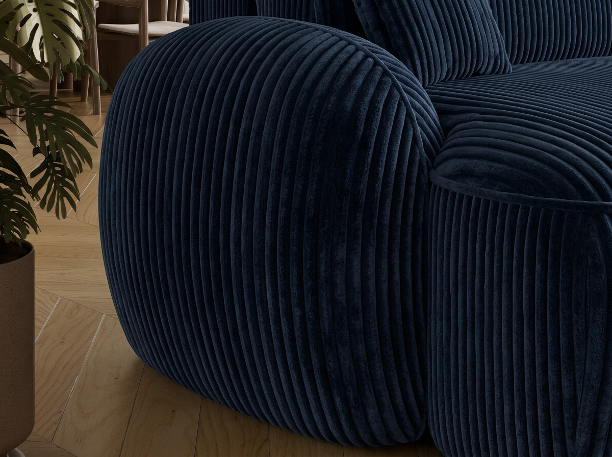 Canapé d'angle convertible design MIRABEAU avec coffre de rangement - Velours côtelé épais bleu - vue 8