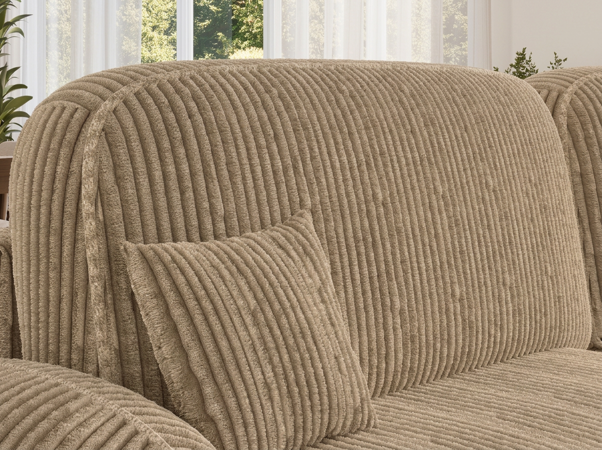 Canapé d'angle convertible design MIRABEAU avec coffre de rangement - Velours côtelé épais camel - vue 6