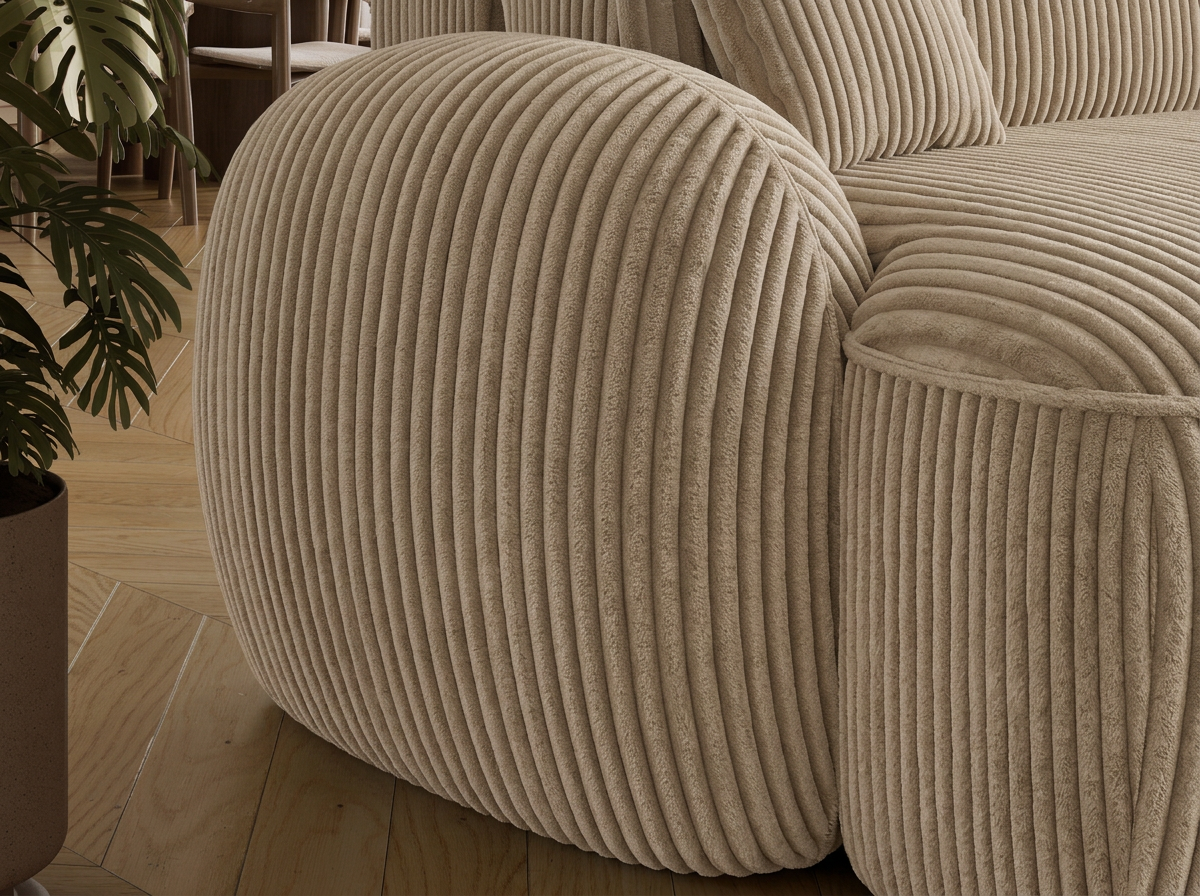 Canapé d'angle convertible design MIRABEAU avec coffre de rangement - Velours côtelé épais camel - vue 8