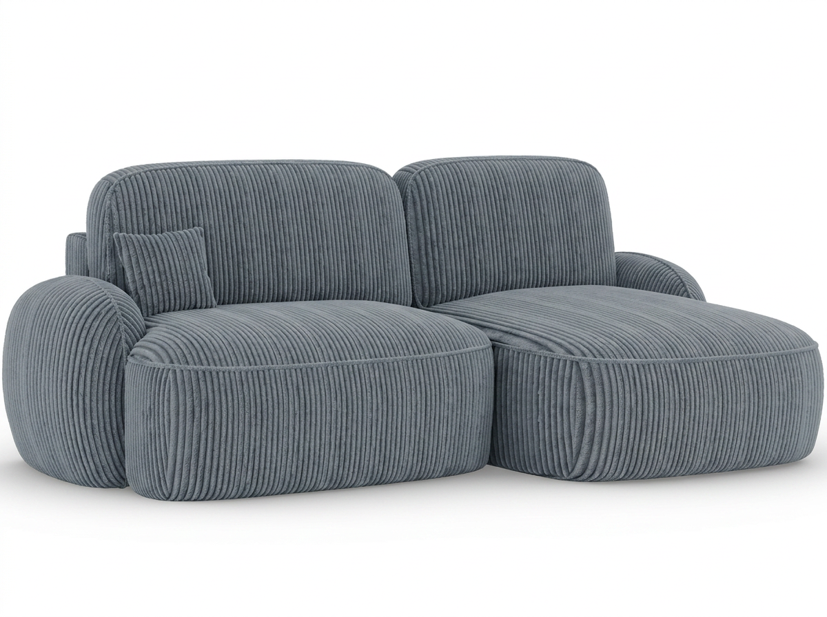 Canapé d'angle convertible design MIRABEAU avec coffre de rangement - Velours côtelé épais gris bleu - vue 10
