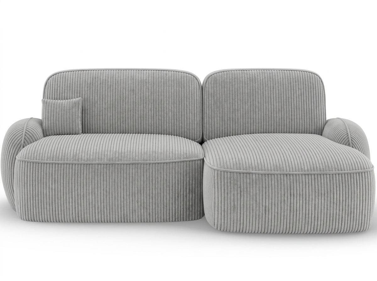 Canapé d'angle convertible design MIRABEAU avec coffre de rangement - Velours côtelé épais gris clair - vue 1