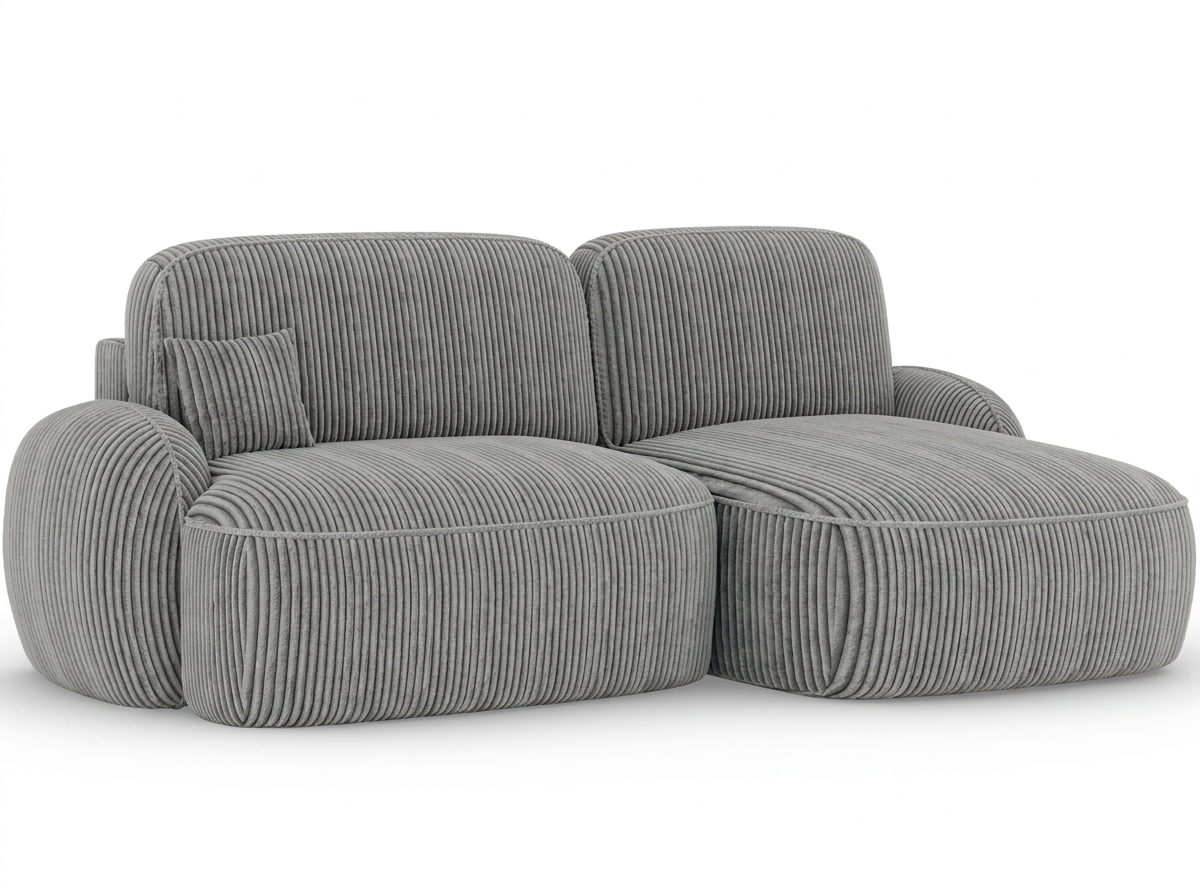 Canapé d'angle convertible design MIRABEAU avec coffre de rangement - Velours côtelé épais gris clair - vue 10