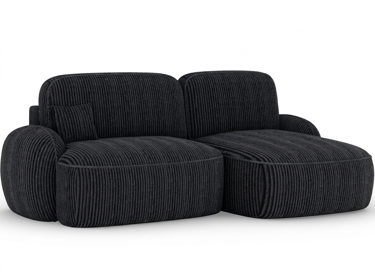 Canapé d'angle convertible design MIRABEAU avec coffre de rangement - Velours côtelé épais noir - vue 10