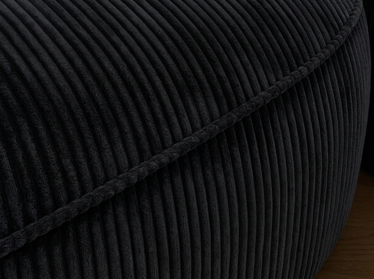 Canapé d'angle convertible design MIRABEAU avec coffre de rangement - Velours côtelé épais noir - vue 7