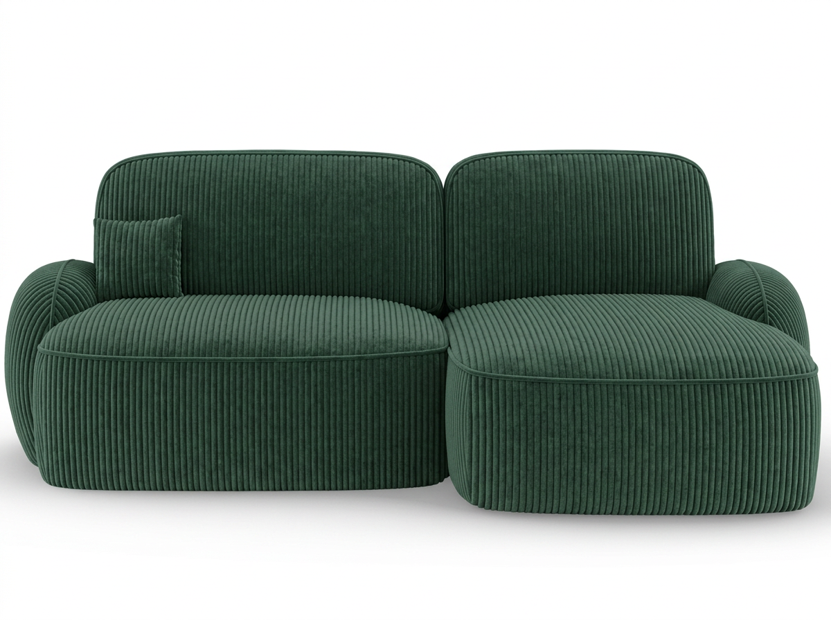 Canapé d'angle convertible design MIRABEAU avec coffre de rangement - Velours côtelé épais vert - vue 1