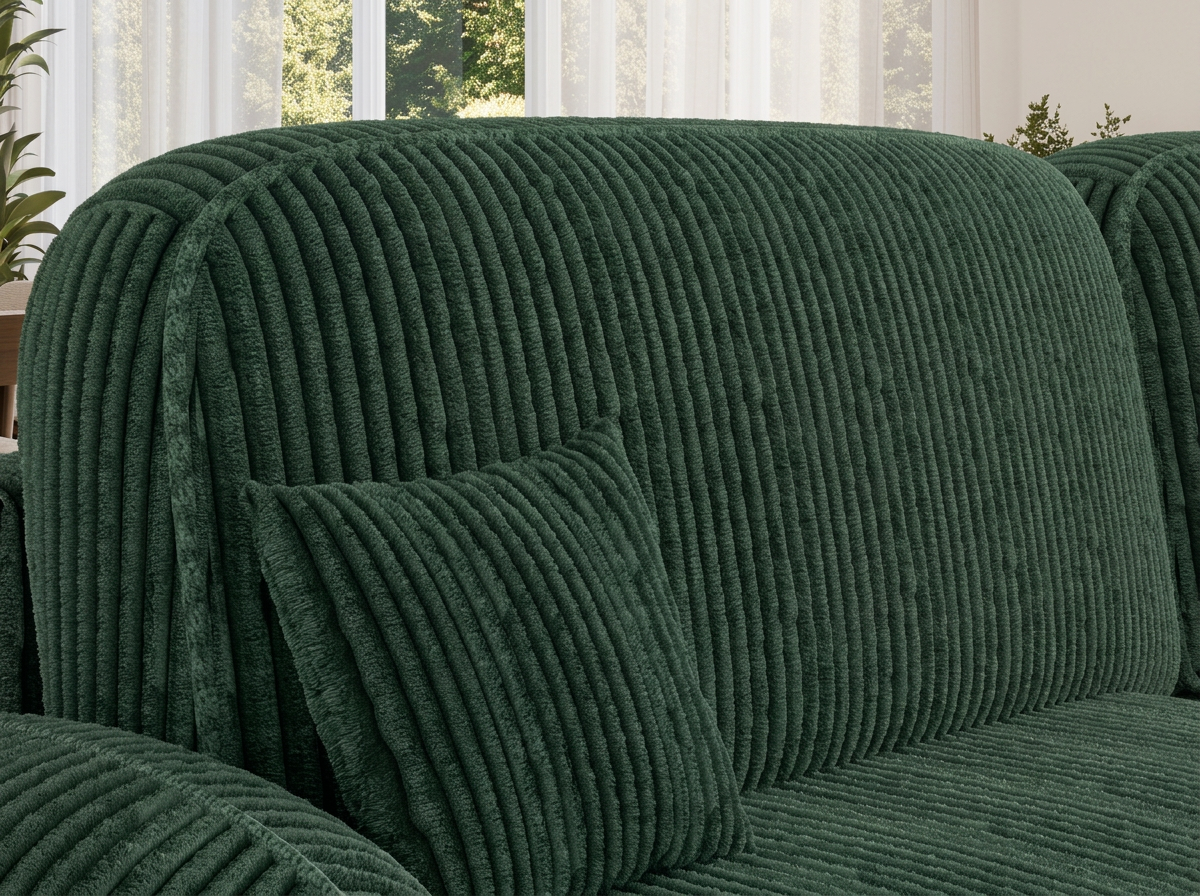 Canapé d'angle convertible design MIRABEAU avec coffre de rangement - Velours côtelé épais vert - vue 6