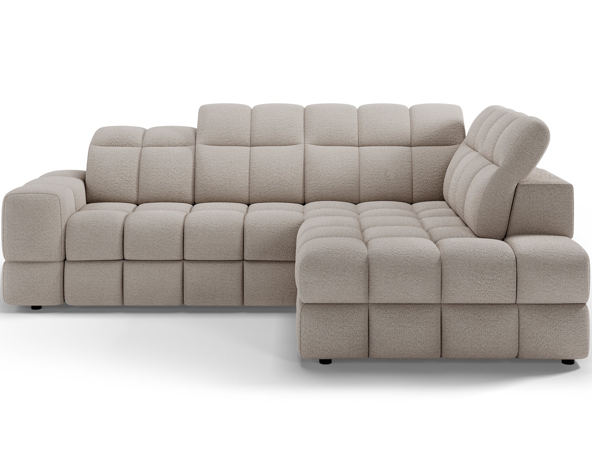 Canapé d'angle convertible design VANEAU avec coffre de rangement - Bouclette chinée beige - vue 1