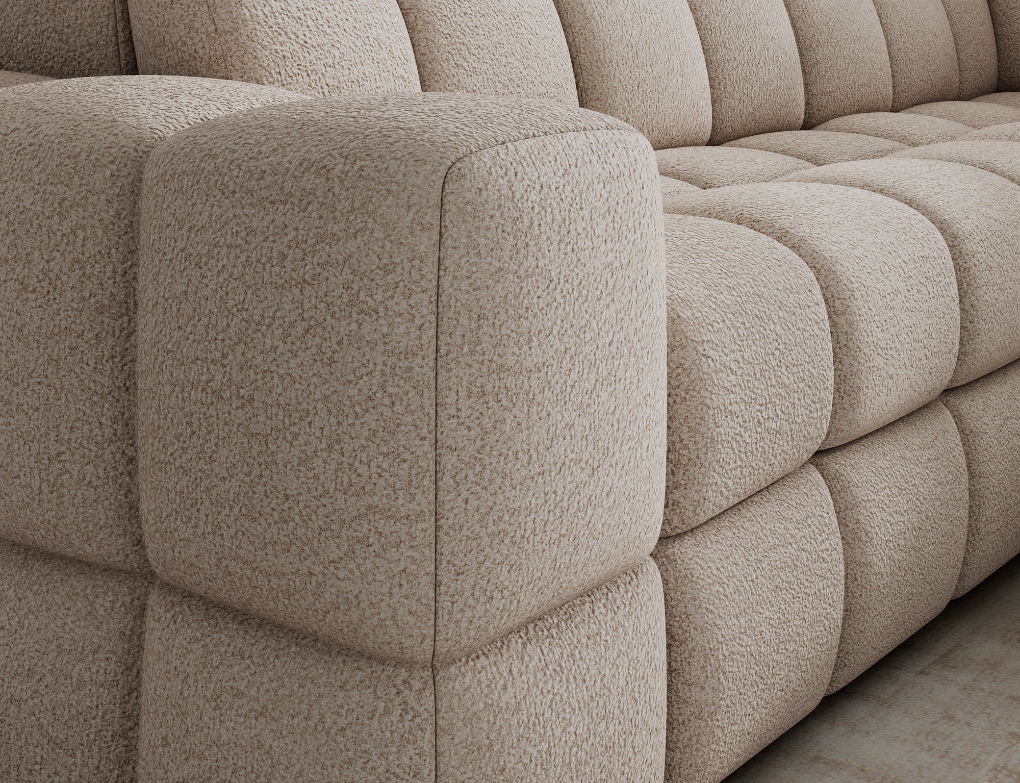 Canapé d'angle convertible design VANEAU avec coffre de rangement - Bouclette chinée beige - vue 10
