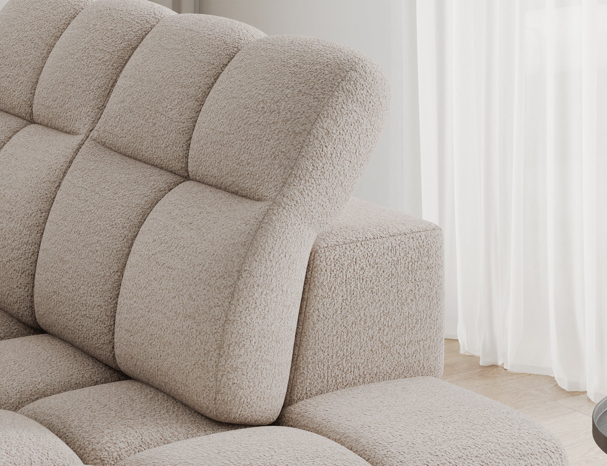 Canapé d'angle convertible design VANEAU avec coffre de rangement - Bouclette chinée beige - vue 7