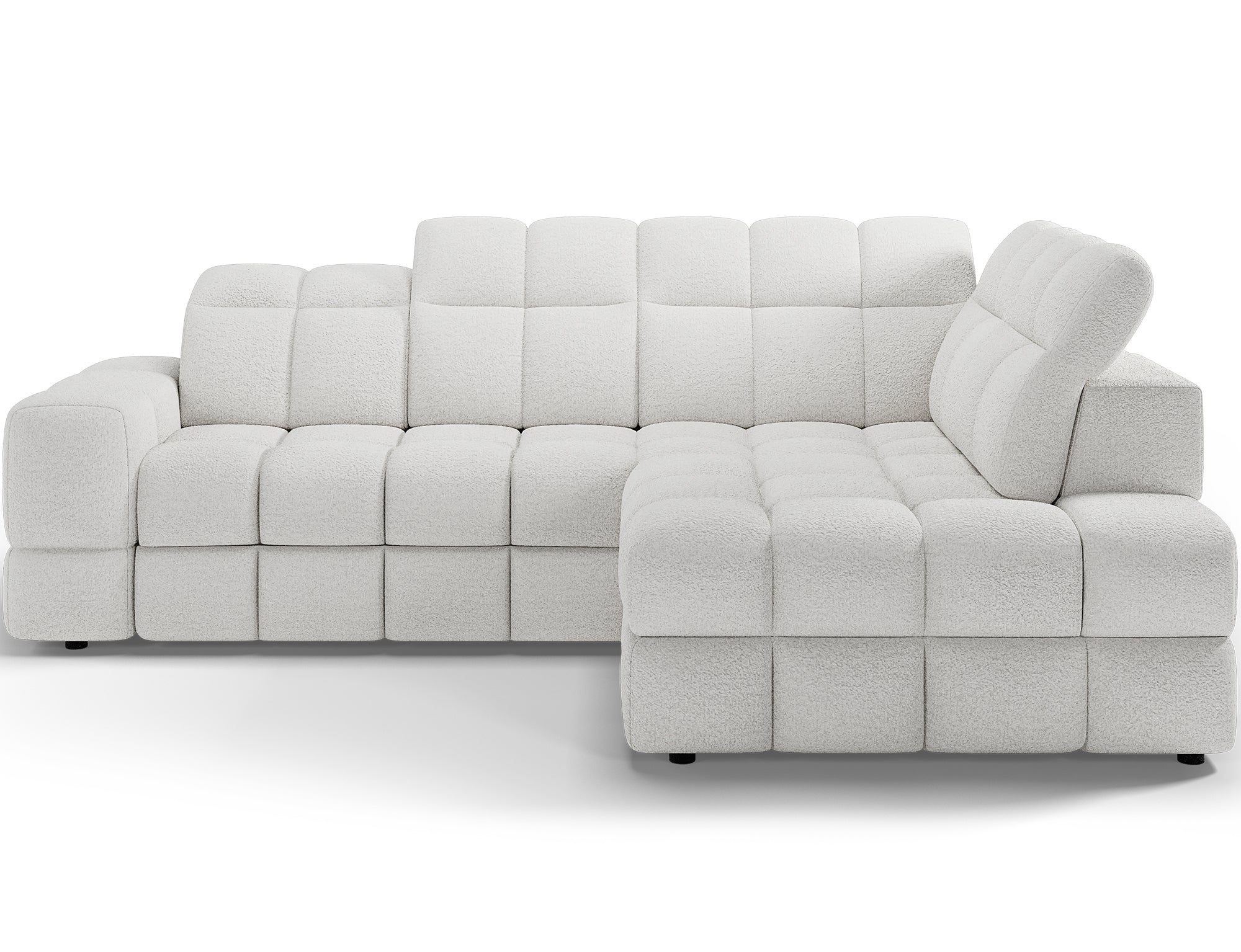Canapé d'angle convertible design VANEAU avec coffre de rangement - Bouclette chinée crème - vue 1