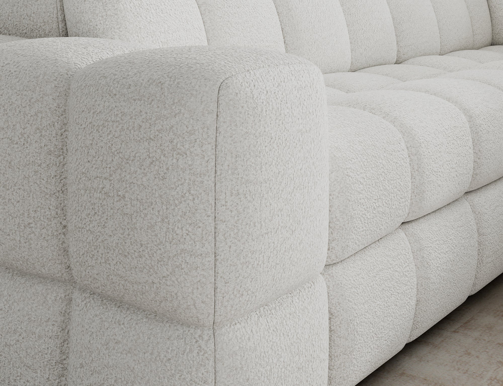 Canapé d'angle convertible design VANEAU avec coffre de rangement - Bouclette chinée crème - vue 10