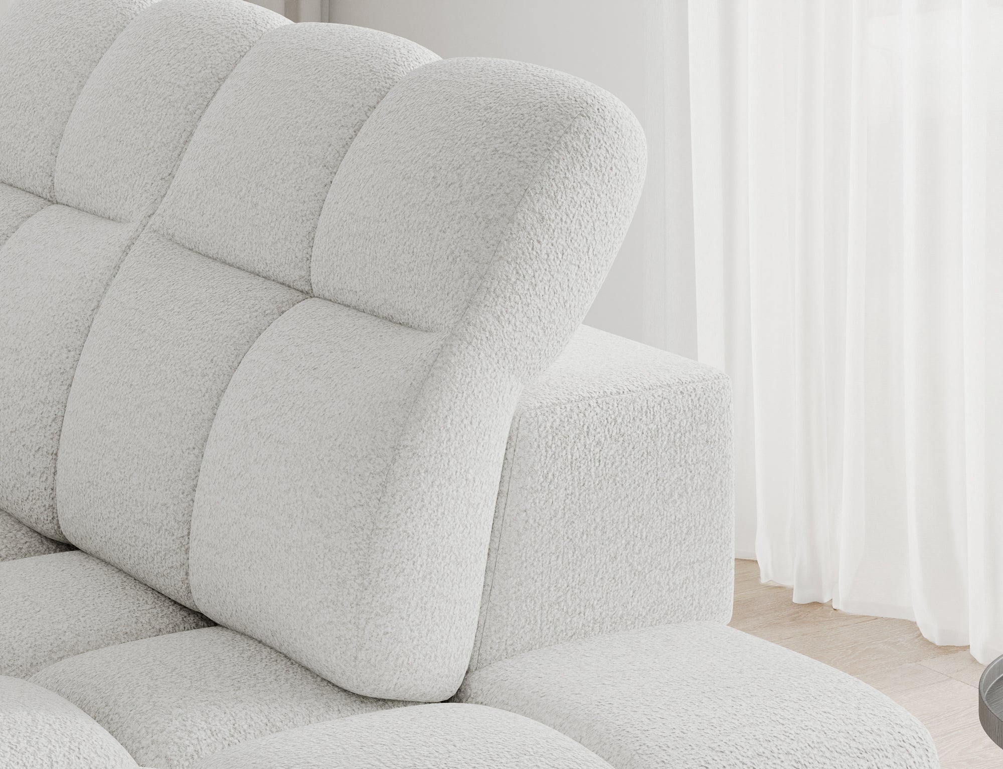 Canapé d'angle convertible design VANEAU avec coffre de rangement - Bouclette chinée crème - vue 7