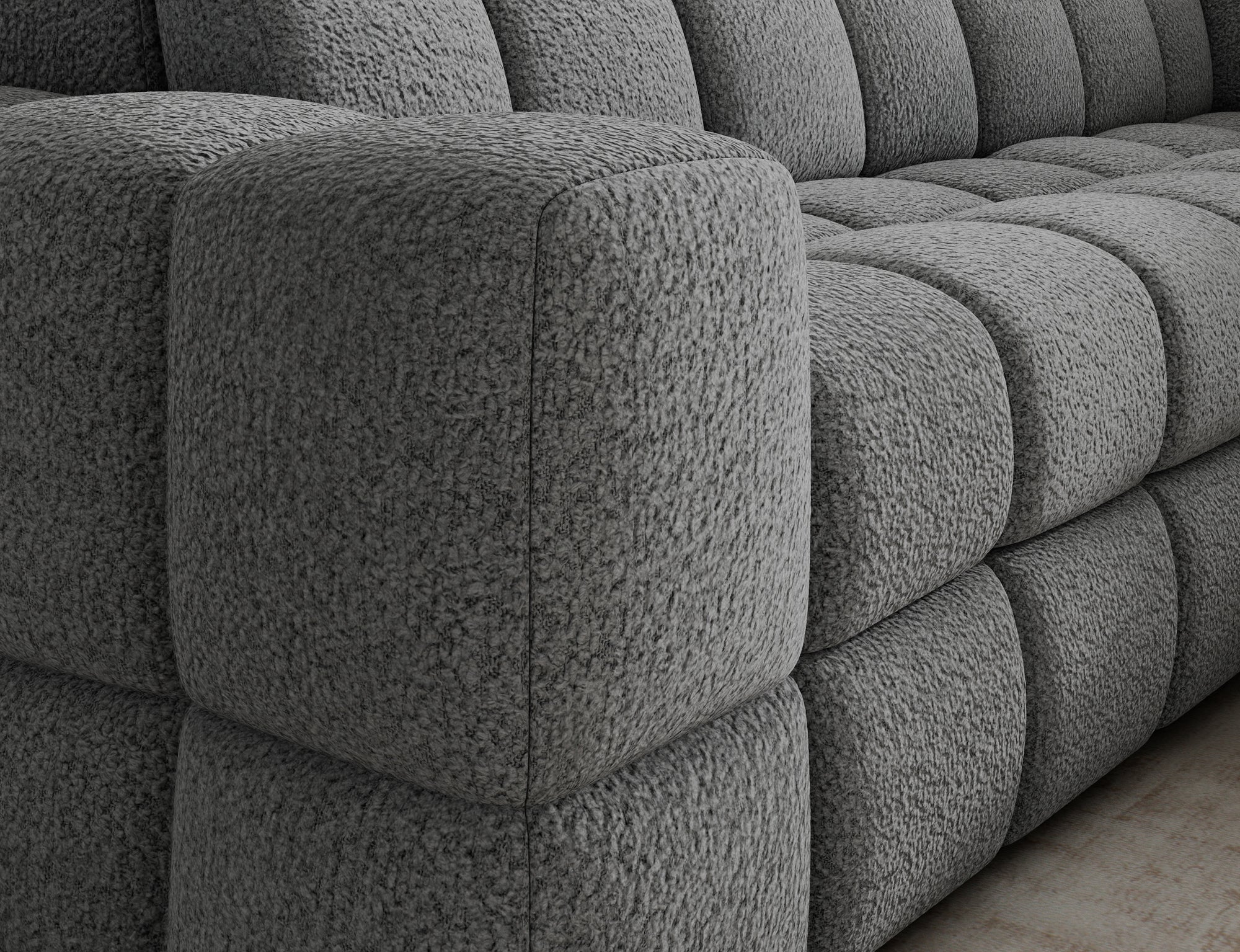 Canapé d'angle convertible design VANEAU avec coffre de rangement - Bouclette chinée gris - vue 10