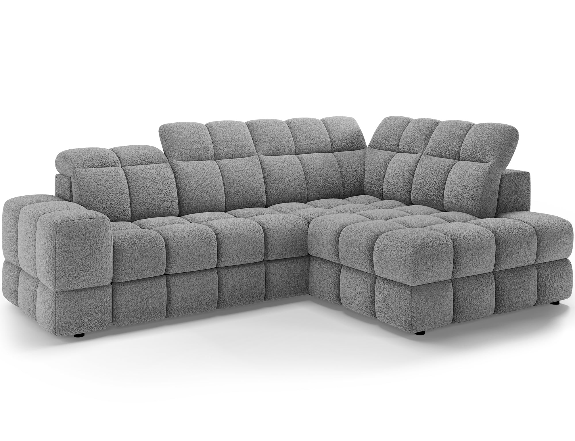 Canapé d'angle convertible design VANEAU avec coffre de rangement - Bouclette chinée gris - vue 6