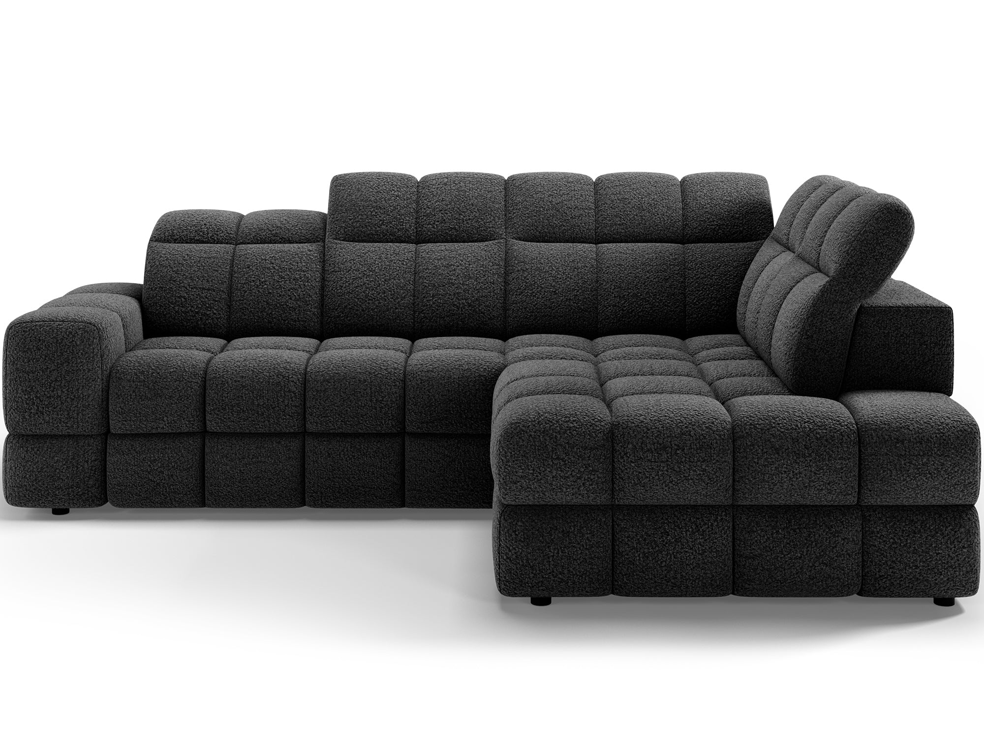 Canapé d'angle convertible design VANEAU avec coffre de rangement - Bouclette chinée gris foncé - vue 1