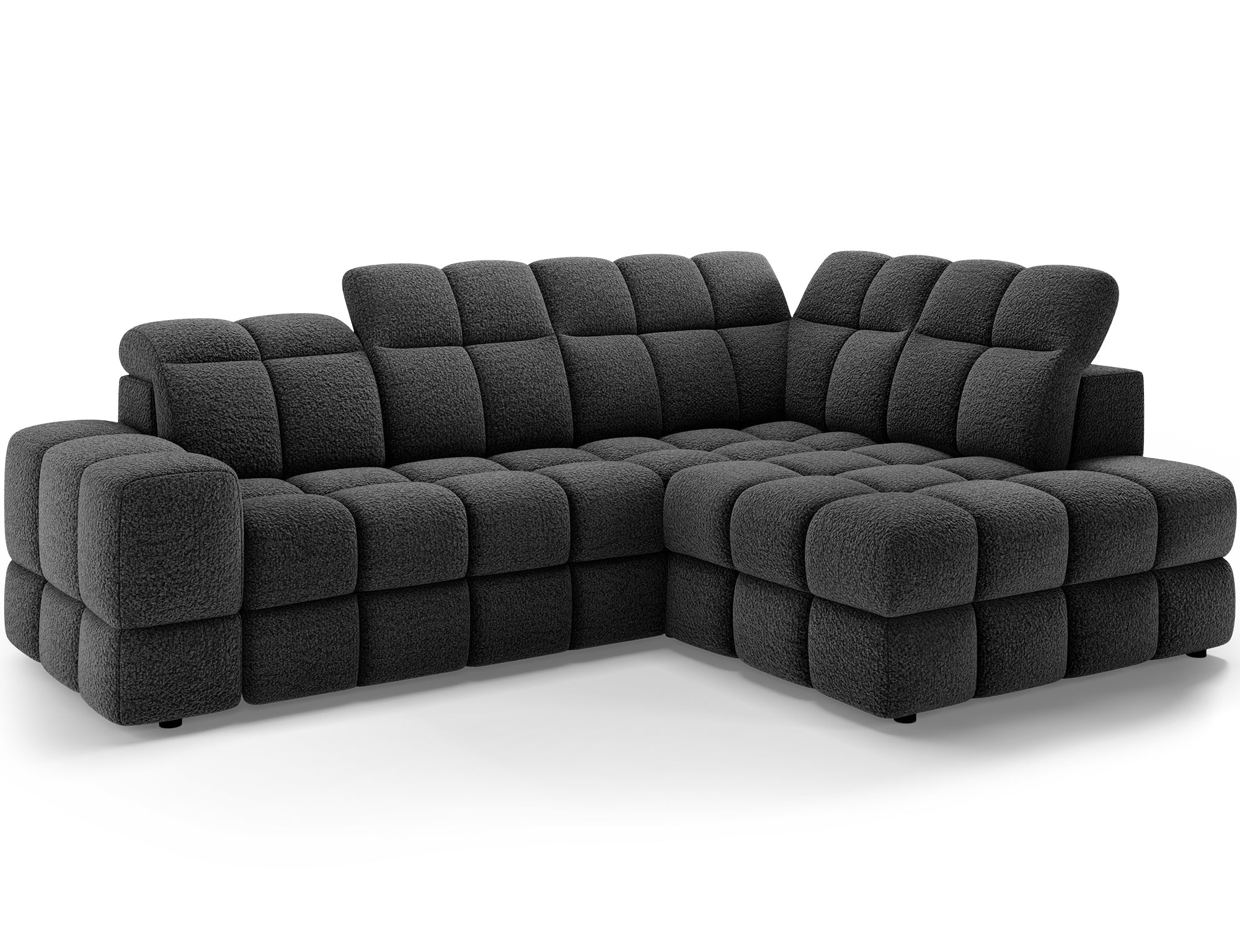 Canapé d'angle convertible design VANEAU avec coffre de rangement - Bouclette chinée gris foncé - vue 6