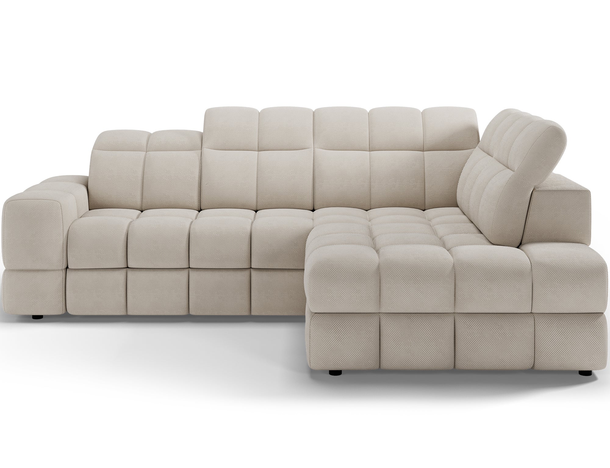 Canapé d'angle convertible design VANEAU avec coffre de rangement - Tissu texturé beige - vue 1