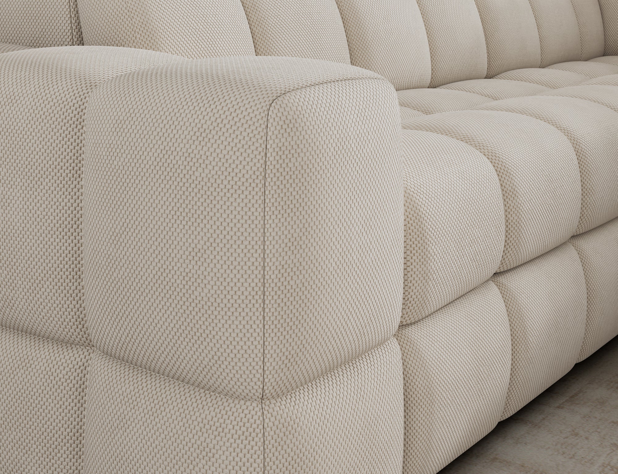 Canapé d'angle convertible design VANEAU avec coffre de rangement - Tissu texturé beige - vue 10