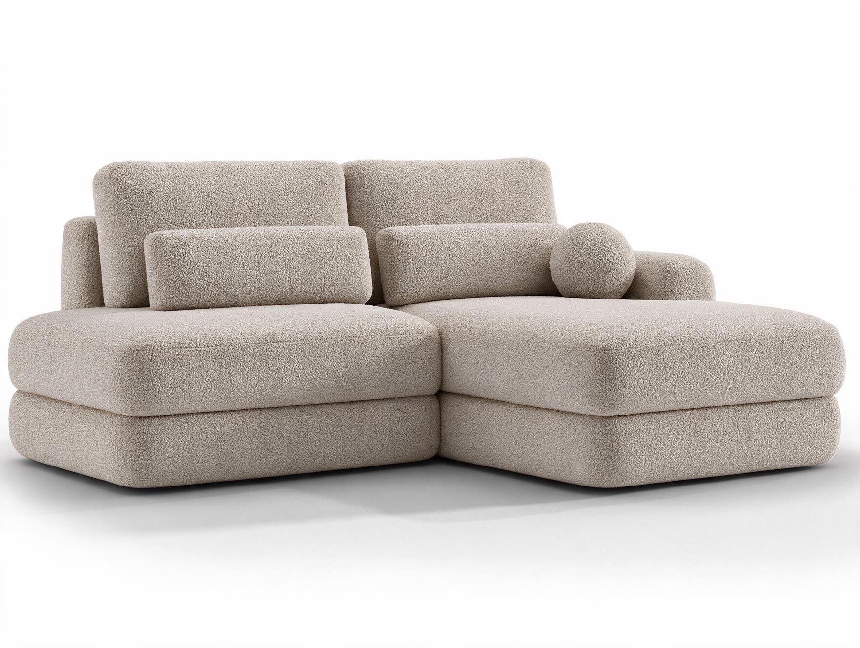 Canapé d'angle convertible design WAGRAM avec coffre de rangement - Bouclette chinée beige - vue 5